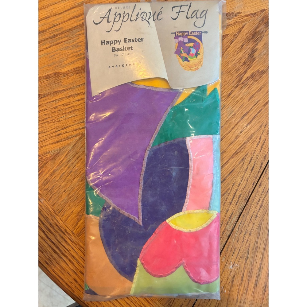 Happy Easter Basket Deluxe Applique Flag 30x44 Nylon House Banner